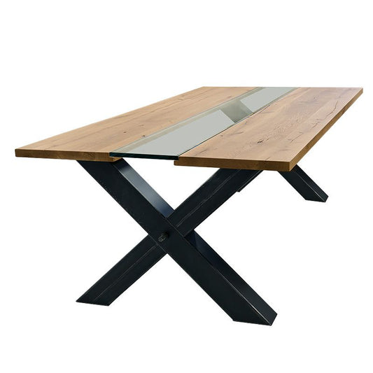 Table duo chêne verre pieds métal  VETRO - DIMENSIONS SUR MESURE
